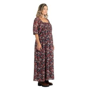 Destination Maternity Women's Smocked Babydoll Maternity Maxi Dress Floral XXL
